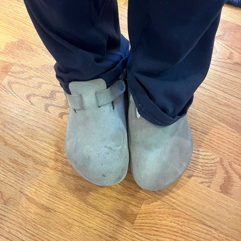 Gray Suede Birkenstock Clogs